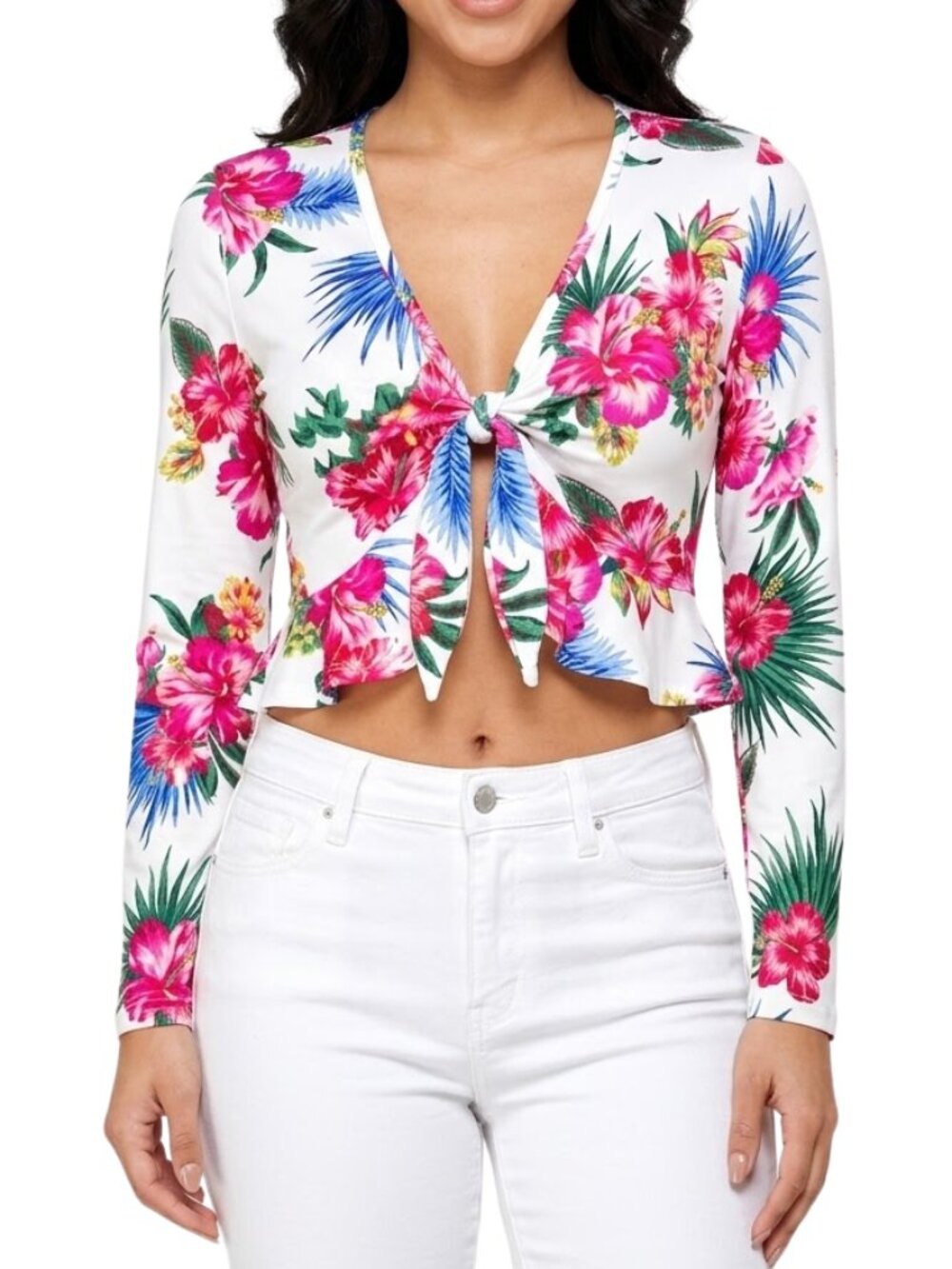 Hot Kiss Hibiscus Tie Front Top - Coconut Girl Tropical Y2K Small